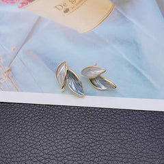 New Korean Arrival Grey Leaf Stud Earrings β 925 Sterling Silver
