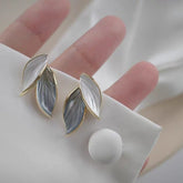 New Korean Arrival Grey Leaf Stud Earrings β 925 Sterling Silver