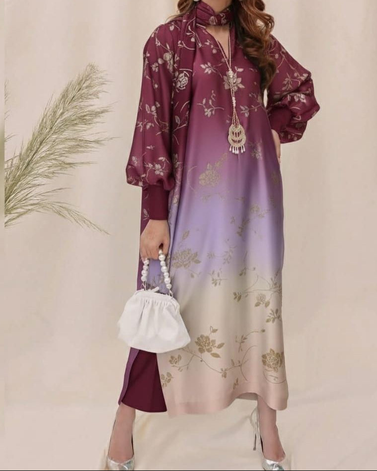 MULTISHADED DIGITAL  PRINTED SILKY LONG shalwar kameez