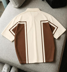 Zip Style  Contrast Print  Polo Tshirt