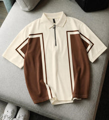 Zip Style  Contrast Print  Polo Tshirt