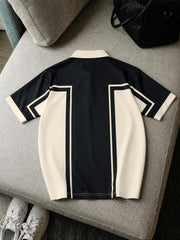 Zip Style  Contrast Print  Polo Tshirt