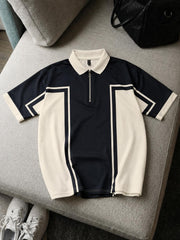 Zip Style  Contrast Print  Polo Tshirt